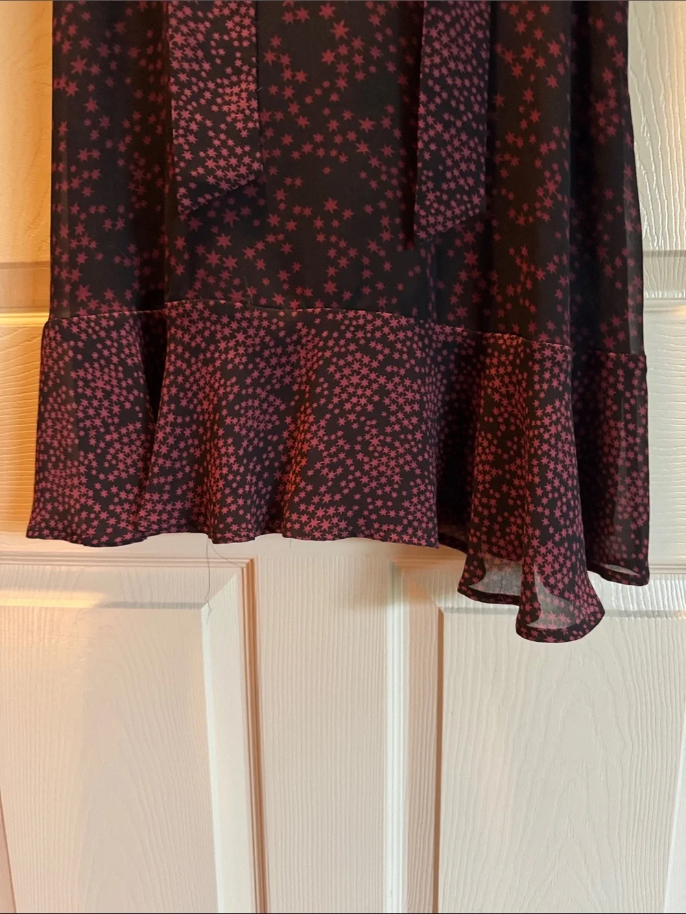 Michael Kors Black Dress with Burgundy Star Print and Tie Neck size XS
